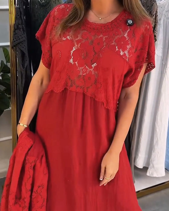 Sukienka Elegancka Koronkowe-Wykończenie Patchwork Maxi