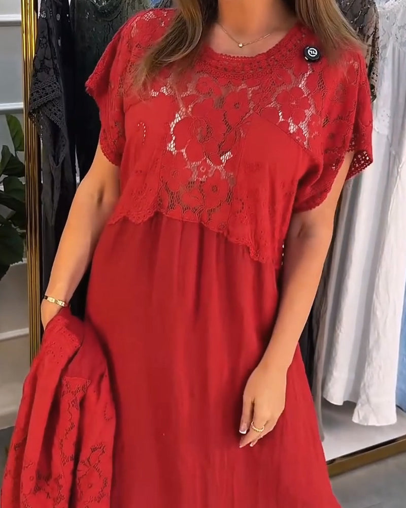 Sukienka Elegancka Koronkowe-Wykończenie Patchwork Maxi