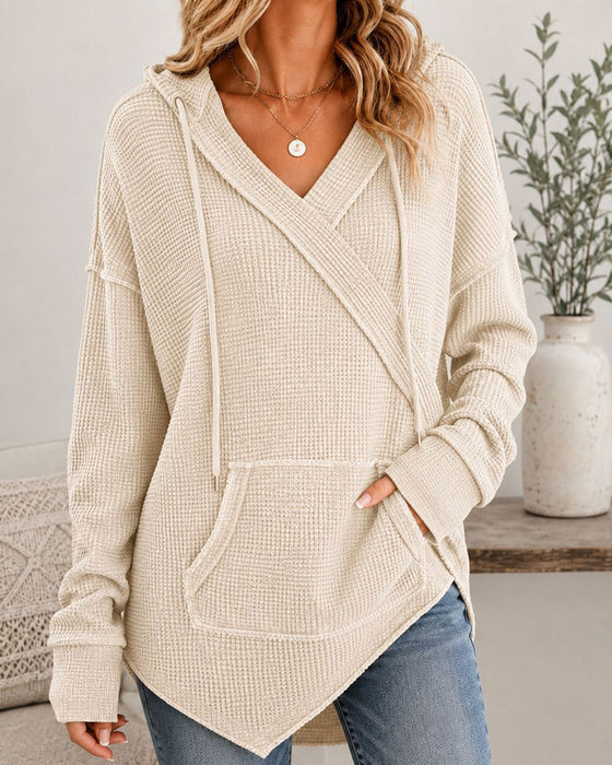 Bluza Z Kapturem Waffle Sznurek Kieszeń