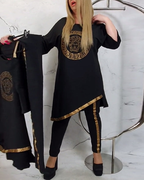 Luźny dwuczęściowy nieregularny wzorzysty komplet