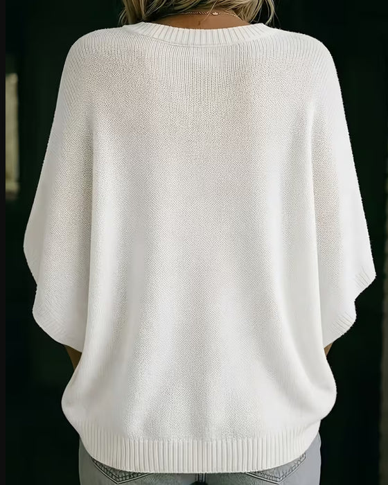 Pullover Okrągły Dekolt Długość Do Łokcia Rękaw Luźny Jednolity