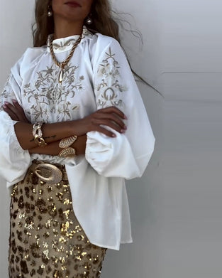 Bluzka Sweter Z nadrukiem Rękawy Balonowe