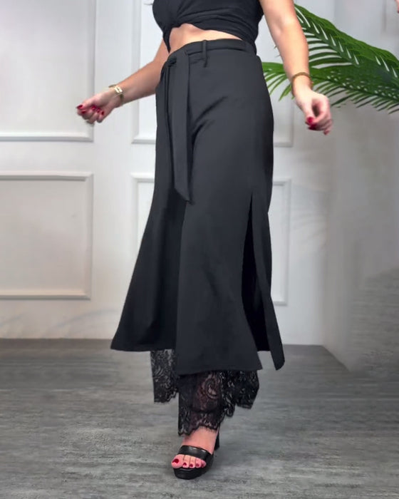 Spodnie Z Koronkowym Wykończeniem I Rozcięciem