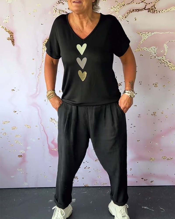 Bluzka Love z krótkim rękawem i dekoltem w kształcie litery V