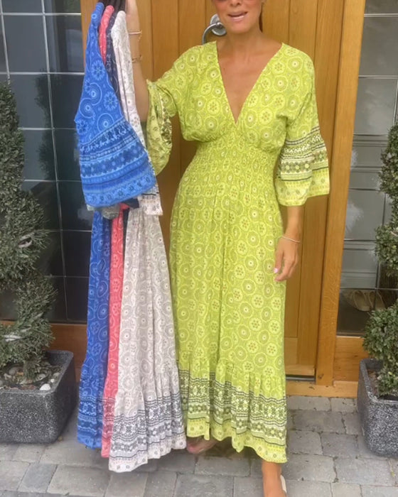 Długa sukienka z długim rękawem w kształcie litery V