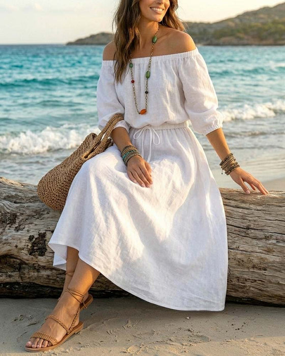 Sukienka Off-Shoulder Sznurowanie Talia