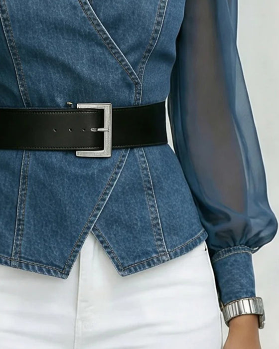 Elegancka Bluzka Z Siateczki I Denimu
