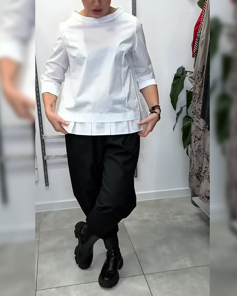 Bluzka Szeroki Kołnierz Jednolity Kolor Casual