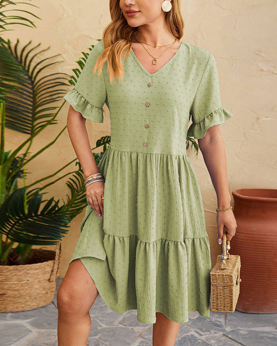 Elegancka sukienka w kształcie litery A zapinana na guziki