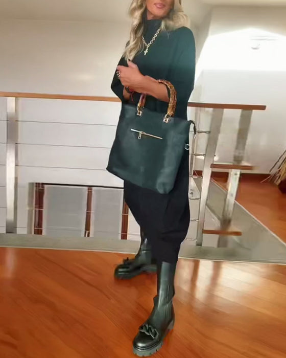 Jednolita luźna swobodna sukienka z wysokim kołnierzem