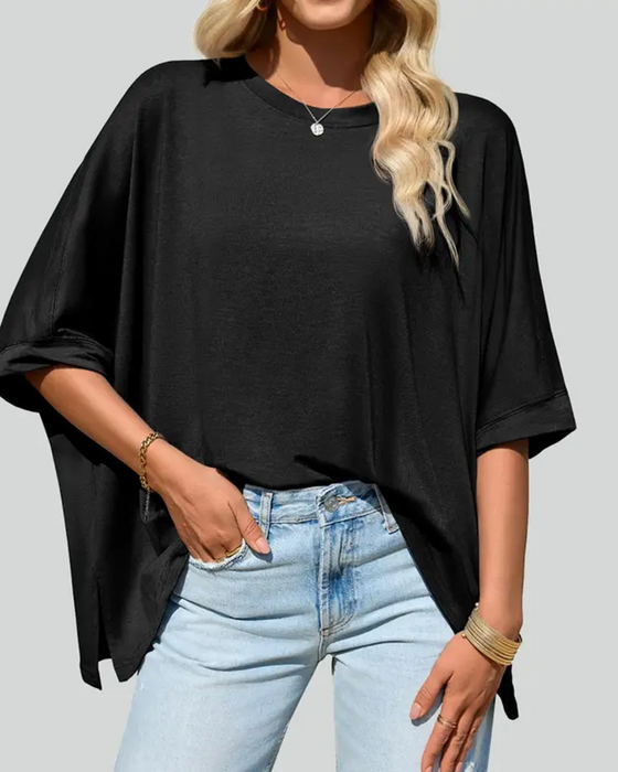 T-Shirt Luźny Krój Na Co Dzień Rękaw Nietoperz