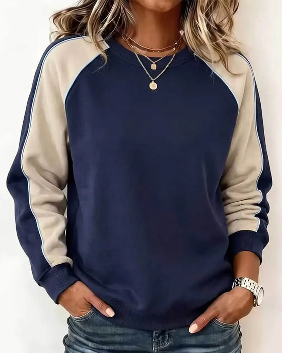 Bluza Blok Koloru Raglan Okrągły Dekolt