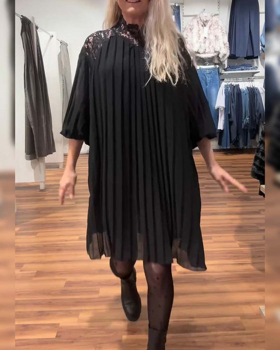 Stylowa jednokolorowa sukienka patchwork plisowana