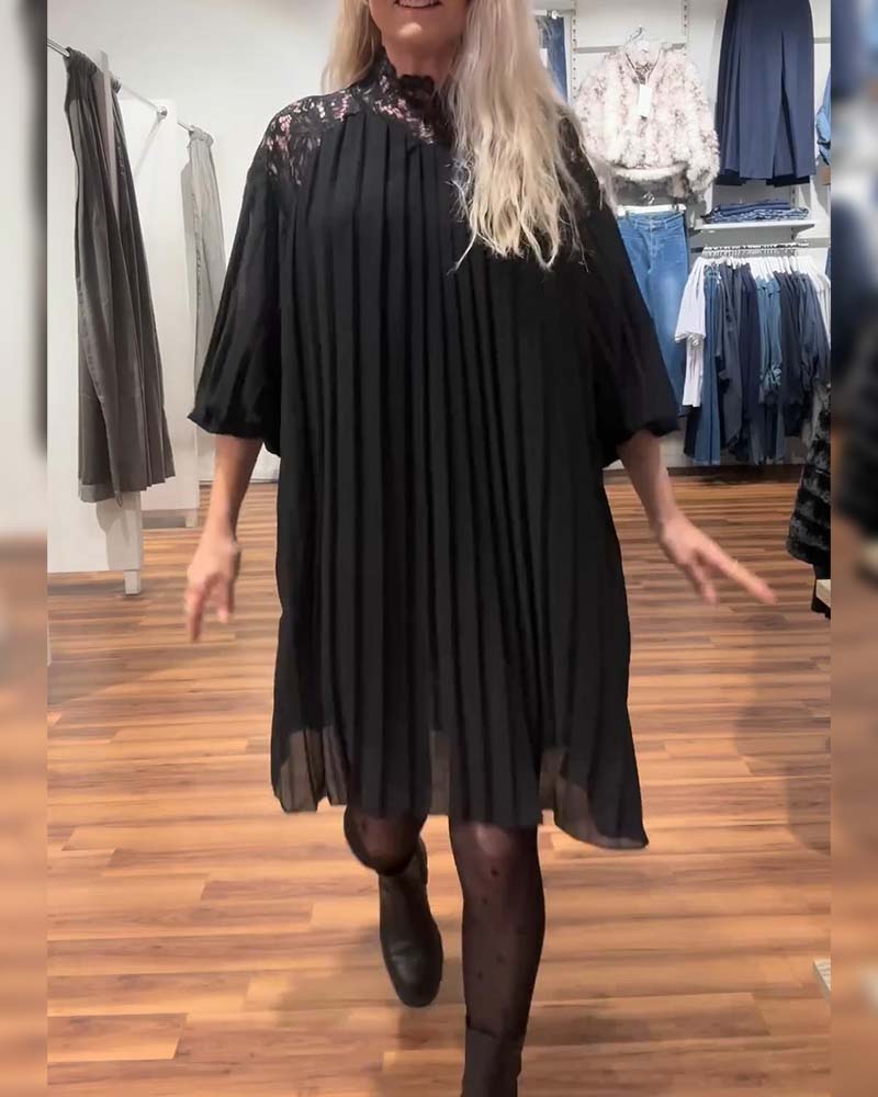 Stylowa jednokolorowa sukienka patchwork plisowana