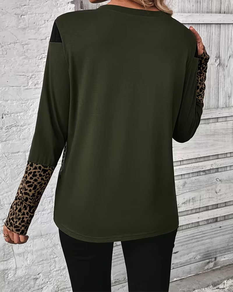 Top Okrągły Dekolt Print Leopardzi Color-Block