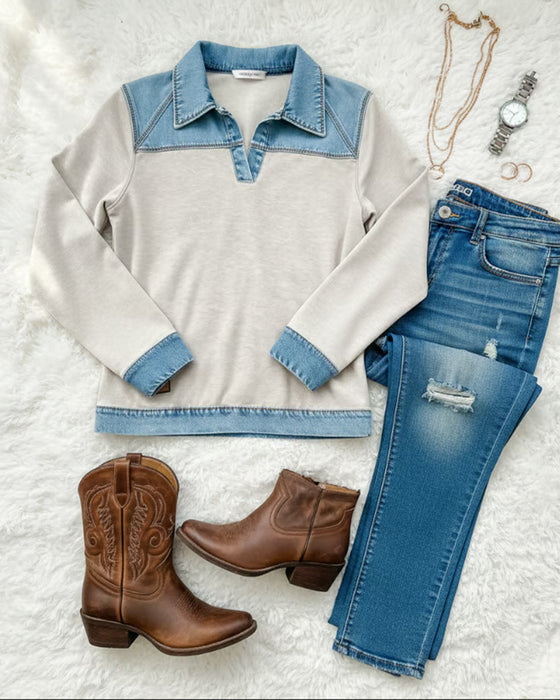 Bluza Modna Klapa Kolorystyczny Zszyty