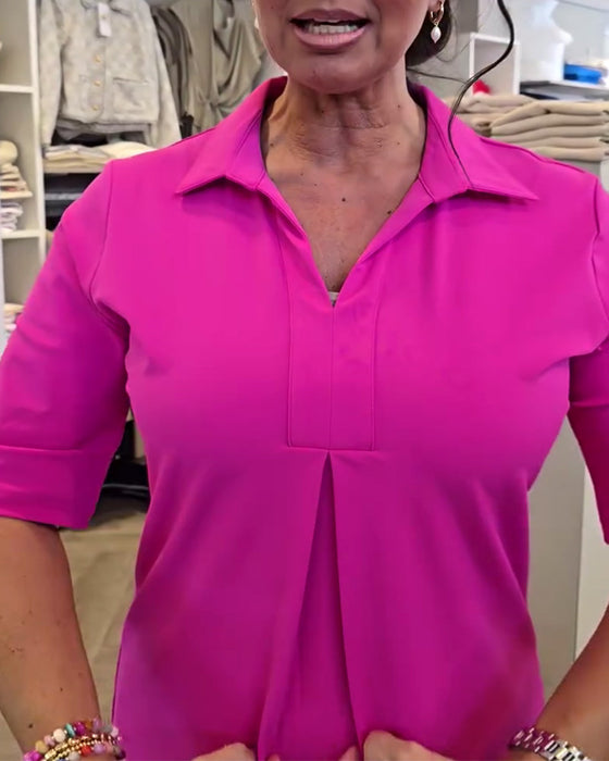 Sukienka z Kołnierzykiem Codzienna w Jednolitym Kolorze