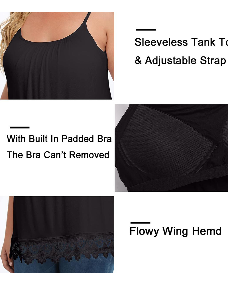 Cami Top Ramiączka Spaghetti Marszczona Koronka Patchwork Wbudowanym Biustonoszem