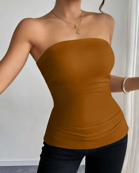 Tank Top Bez Ramiączek Gładki Moda