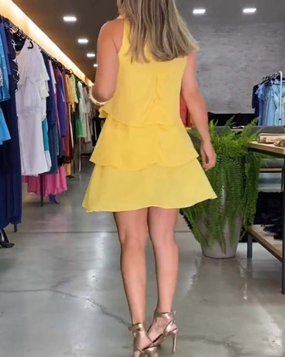 Sukienka bez rękawów dwuwarstwowa z falbaną