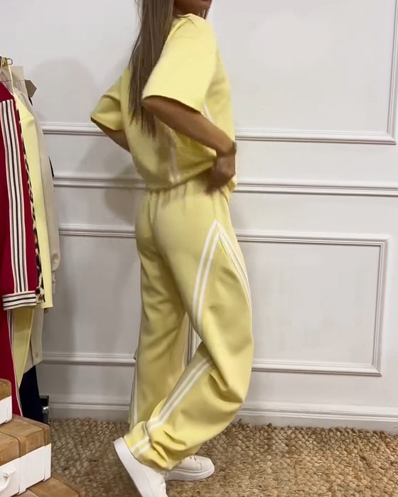 Dwuczęściowy Zestaw Sportowy Lamówka W Paski Casual