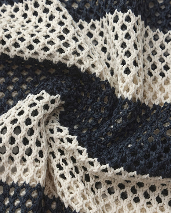 Sweter Sukienka Rękaw Dolman Wzór W Paski Ażurowy