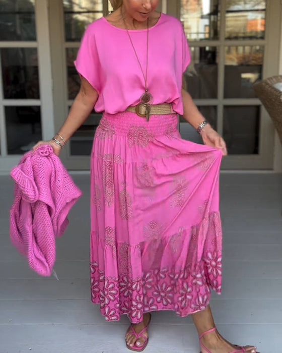 Spódnica z kwiatowymi panelami i zakładkami