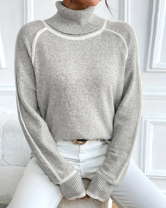 Sweter Golf Modny Kontrastowy Kolor