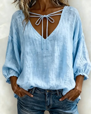Bluzka Z Dekoltem W Szyję Sznurek Bawełna Len