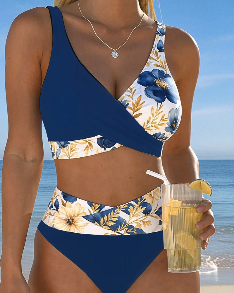 Bikini Kwiatowy Blok Koloru Patchwork