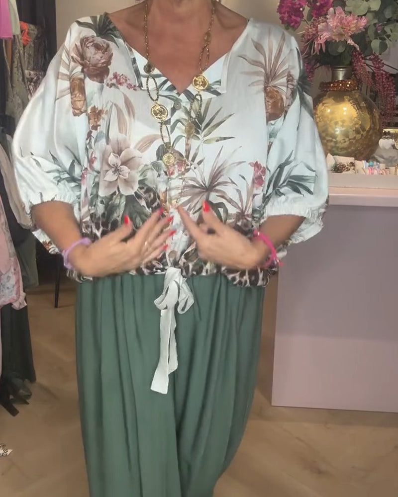 Bluzka Rękaw Nietoperz Druk Luźny