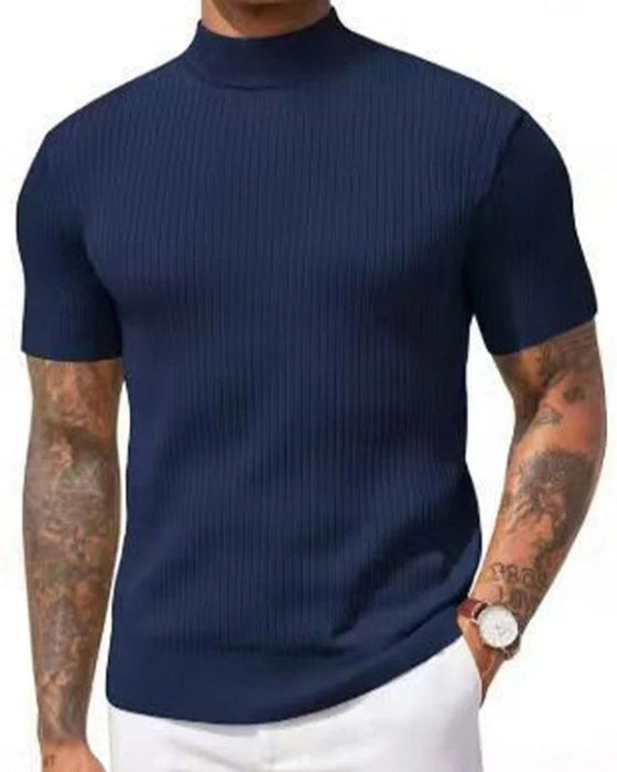 T-Shirt Mock Neck Męski Krótki Rękaw