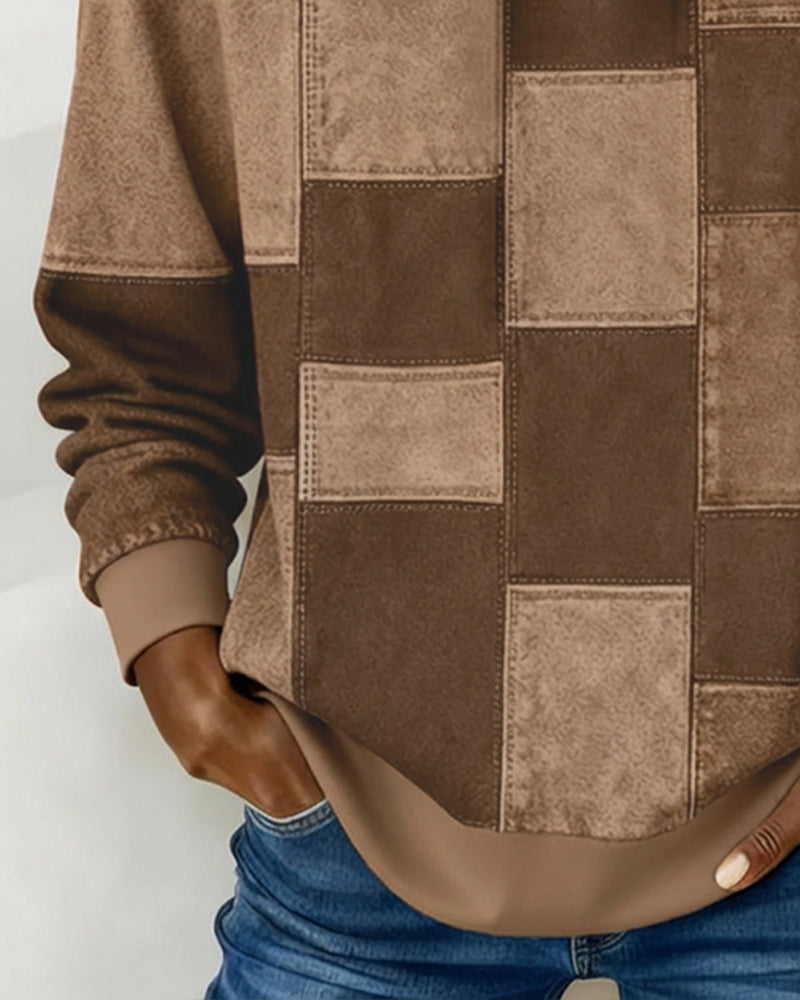 Stylowa Kraciasta Bluza Z Kapturem Z Długim Rękawem