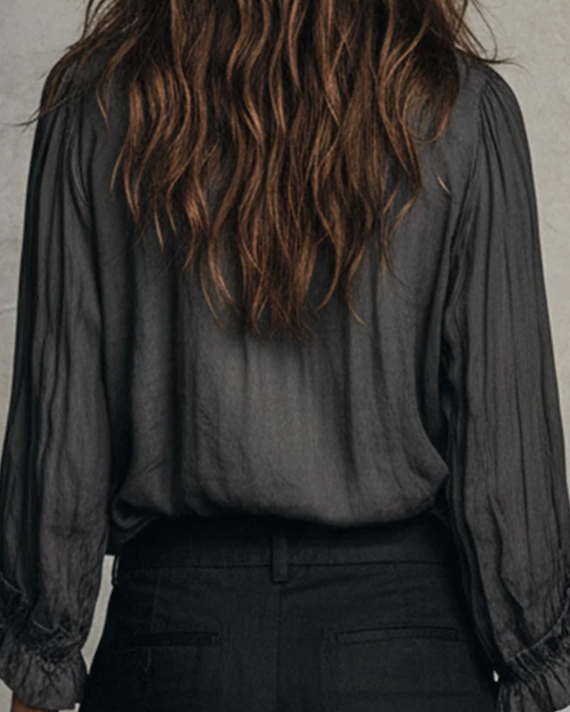 Bluzka Długi Rękaw Głęboki Dekolt W Marszczona