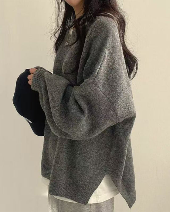 Sweter Okrągły Dekolt Bok Rozcięcie
