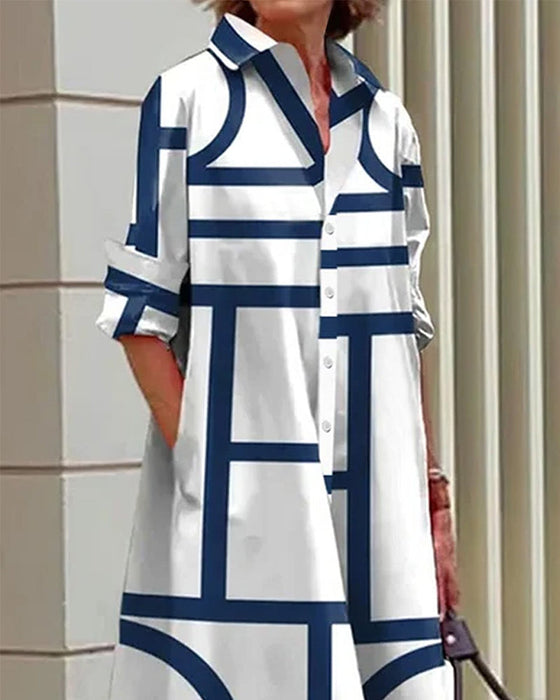 Sukienka z kieszeniami i geometrycznym nadrukiem