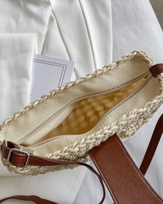 Torba Boho Półokrągły Kształt Ażurowy Słoma