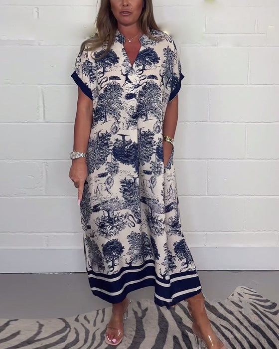 Sukienka z kieszeniami i dekoltem w kształcie litery V w zwierzęcy wzór