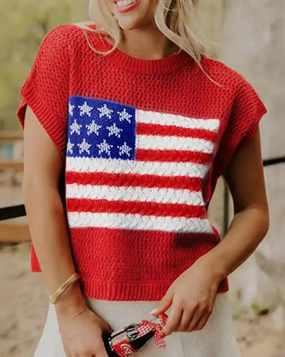 Sweter Wzór Flaga Okrągły Dekolt