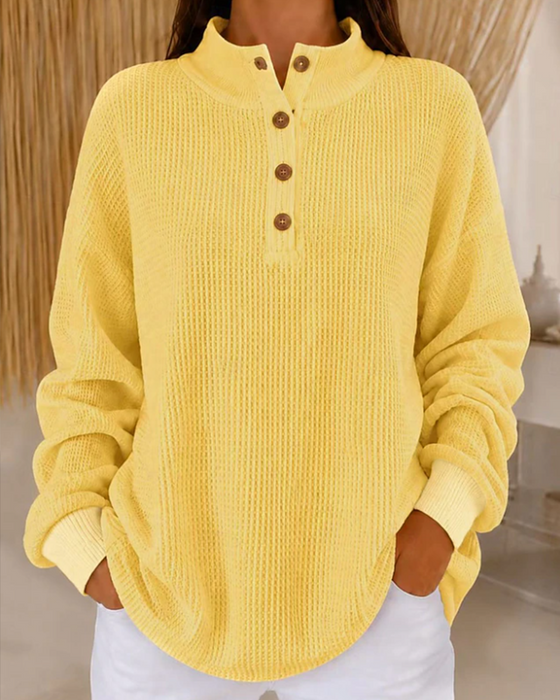 Top Mock Neck Wafel Zapięcie Na Guziki