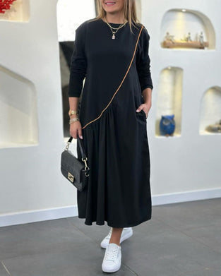 Sukienka typu shift z kieszenią i długim rękawem