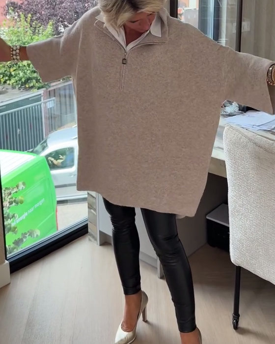 Sweter Stójka Pół Zamek Luźny