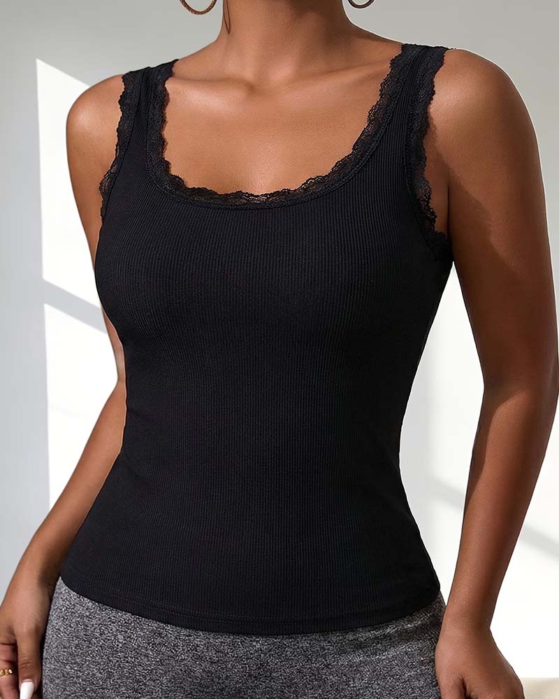 Tank Top Wyściełany Koronka Wykończenie