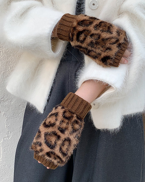 Rękawiczki Print Leopardzi Futro