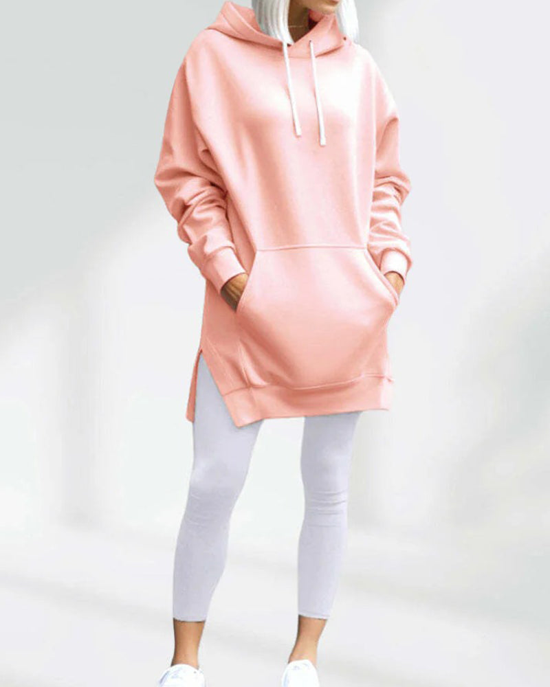 Bluza Z Kapturem Jednokolorowa Luźny Krój Ściągacz