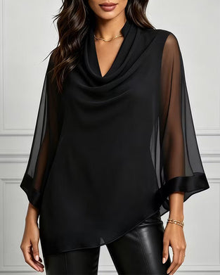 Bluzka Mock Neck Nieregularny Gładki Sheer