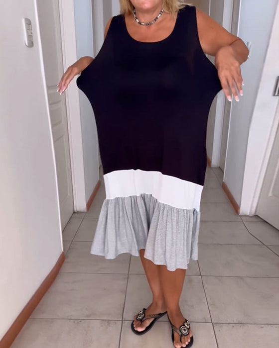 Kolorowa sukienka bez rękawów z okrągłym dekoltem