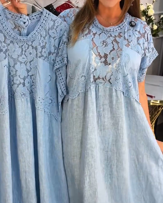 Sukienka Elegancka Koronkowe-Wykończenie Patchwork Maxi