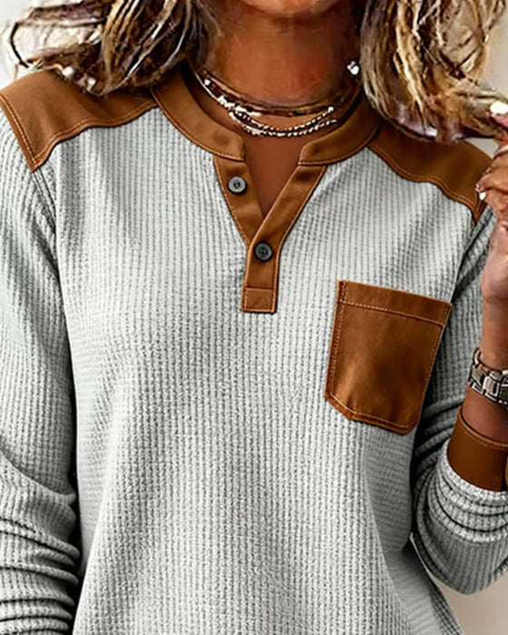 Sweter Waffle Casual Kolor Blok