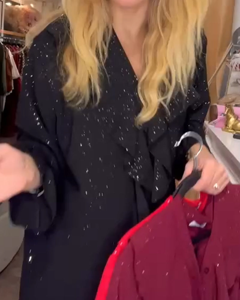 Sukienka Luźny Falbana Wykończenie Cekiny